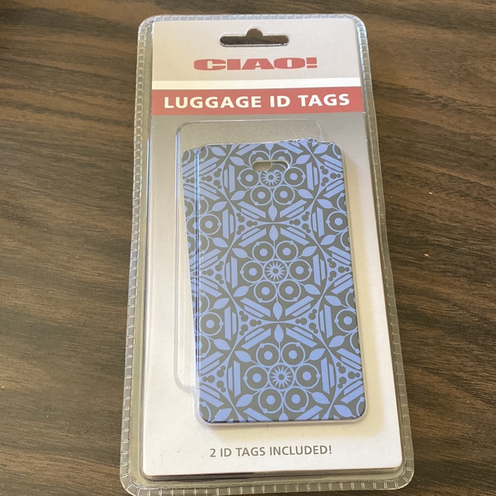 NWOT CIAO! Blue Geometric Luggage ID Tags Suitcase Carry-On Cards - Set of 2